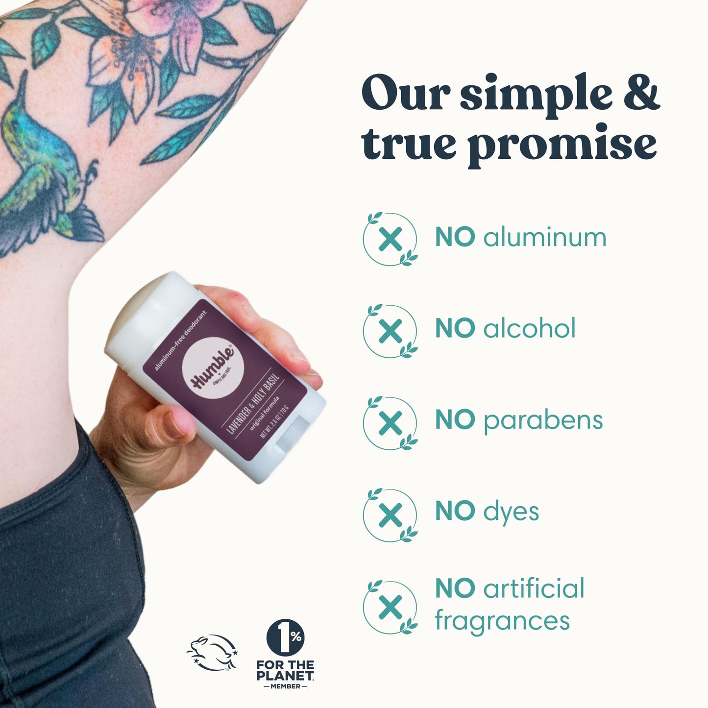 Humble Aluminum-Free Deodorant for Women & Men, Lavender & Holy Basil - Clean & Fresh Natural Deodorant Stick with Essential Oils for Long-Lasting Beauty and Personal Care HUMBLE SIMPLE AND TRUE.