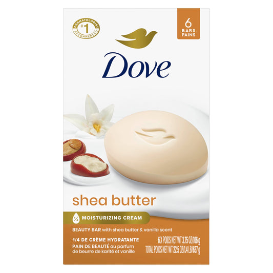 Dove Beauty Bar Soap Shea Butter, 6 Bars for Nourished, Radiant Skin, Enriches Skin 3.75 oz Beauty & Personal Care Dove