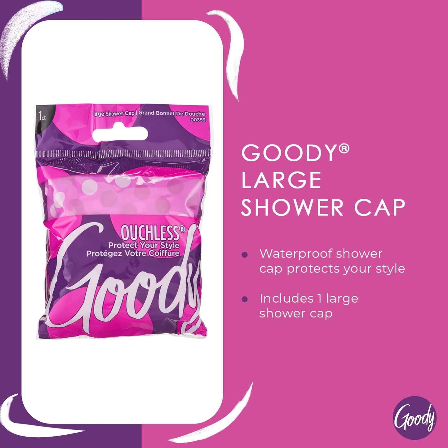 Goody Styling Essentials Shower Cap, 1 Count - Protect Your Hairstyle While Remaining Comfortable - Made with Durable and Waterproof Materials - Hair Beauty & Personal Care GOODY
