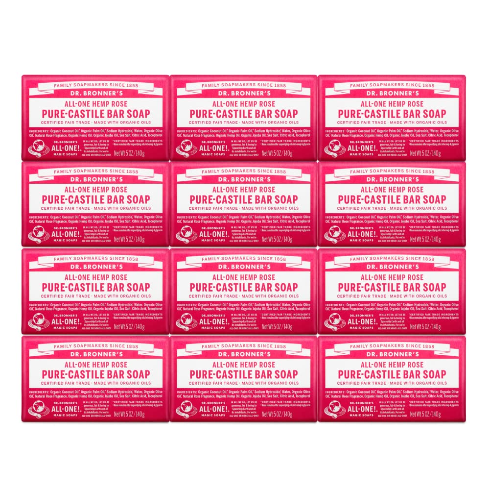 Dr. Bronner's - Pure-Castile Bar Soap - Rose, Made w/Organic Oils, For Face, Body & Hair, Gentle & Moisturizing, Smooth Lather, Biodegradable, Vegan Beauty & Personal Care Dr. Bronner's
