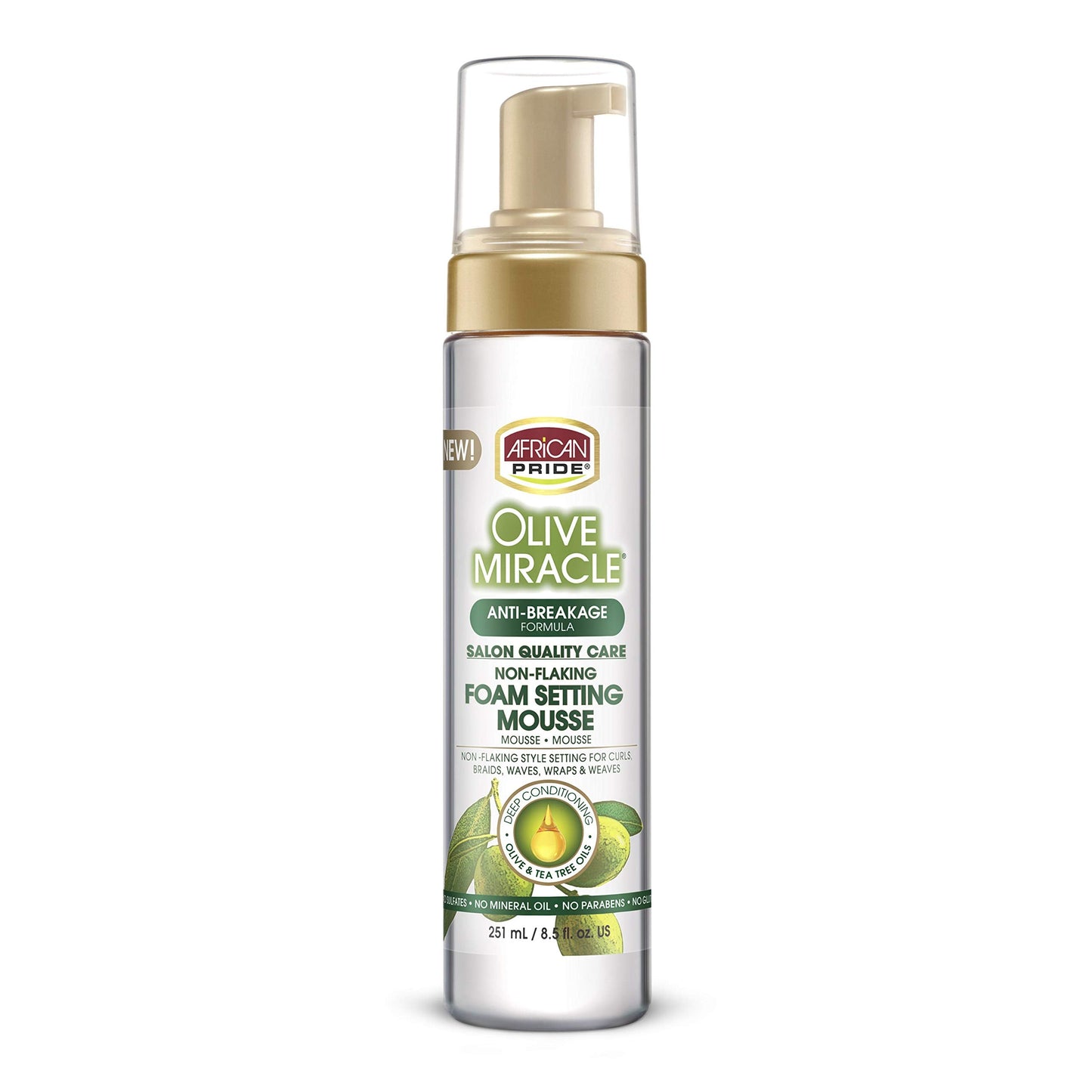 African Pride Olive Miracle Non-Flaking Foam Setting Hair Mousse, Long-Lasting Frizz & Shine Control for Curls, Braids, Weaves, Wigs, Waves & Wraps Beauty & Personal Care African Pride