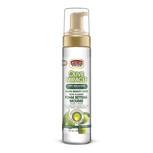 African Pride Olive Miracle Non-Flaking Foam Setting Hair Mousse, Long-Lasting Frizz & Shine Control for Curls, Braids, Weaves, Wigs, Waves & Wraps Beauty & Personal Care African Pride