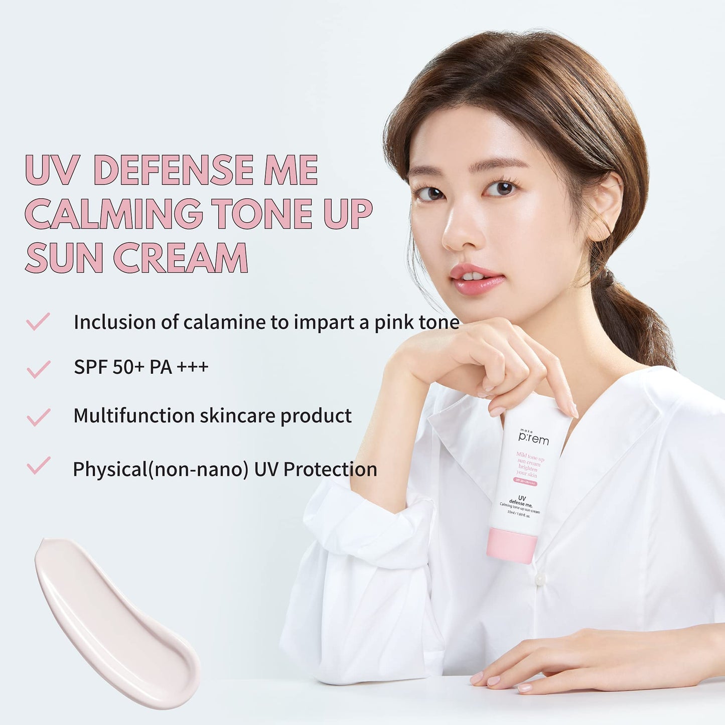 MAKEPREM UVA UVB Defense Me Calamine Calming Sun Cream SPF 50+ PA++++ 1.69 Fl Oz Korean Mineral Sunblock VEGAN Sunscreen Reef-safe Mild Non-Irritating Beauty & Personal Care MAKEP:REM