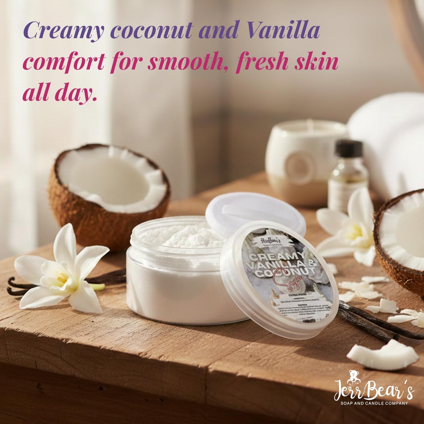 JerrBear’s Creamy Vanilla & Coconut Sugar Dusting Powder, Talc Free Body Formula for Women, Gentle Powder for Daily Freshness, (4oz Jar) Beauty & Personal Care JerrBear’s