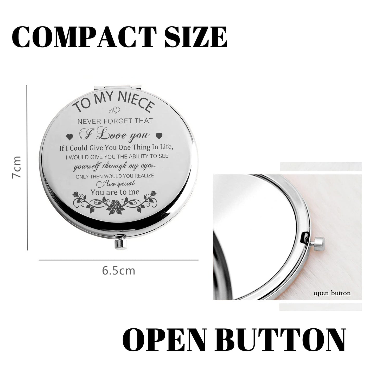 GAOLZIUY Niece Gifts Compact Mirror for Niece from Aunt, Silver Niece Compact Mirror, Birthday Gifts for Niece from Aunt Uncle for Niece’s Birthday Beauty & Personal Care GAOLZIUY