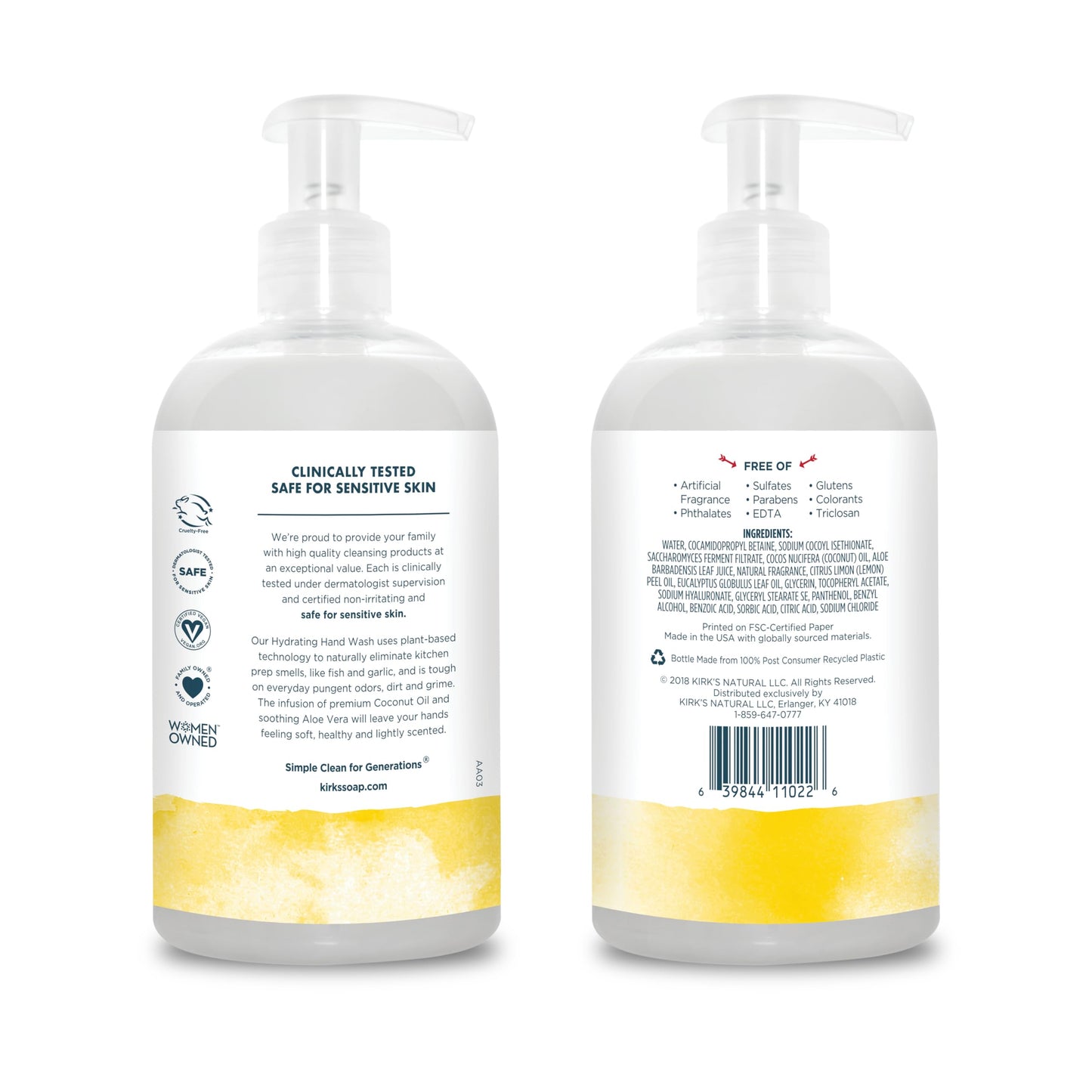 Kirk's Odor-Neutralizing Clean Hand Soap Castile Liquid Soap Pump Bottle | Moisturizing & Hydrating Kitchen Hand Wash | Lemon & Eucalyptus Scent | 12 Beauty & Personal Care Kirk's