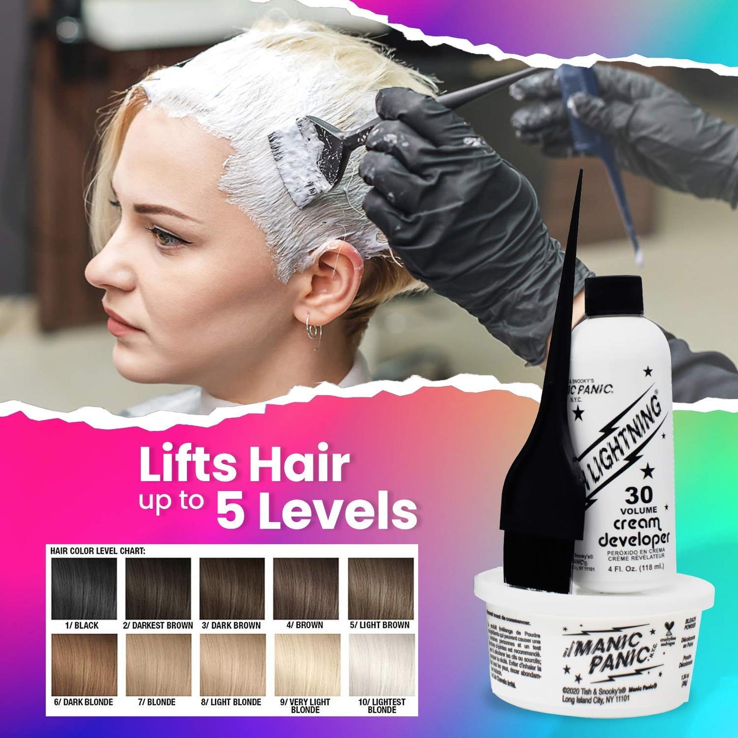 MANIC PANIC Flash Lightning Hair Bleach Kit - Bleach Powder + 30 Volume Developer - Hair Lightener for Dark Shades - Lifts Up to 5 Levels - Achieve Beauty & Personal Care MANIC PANIC