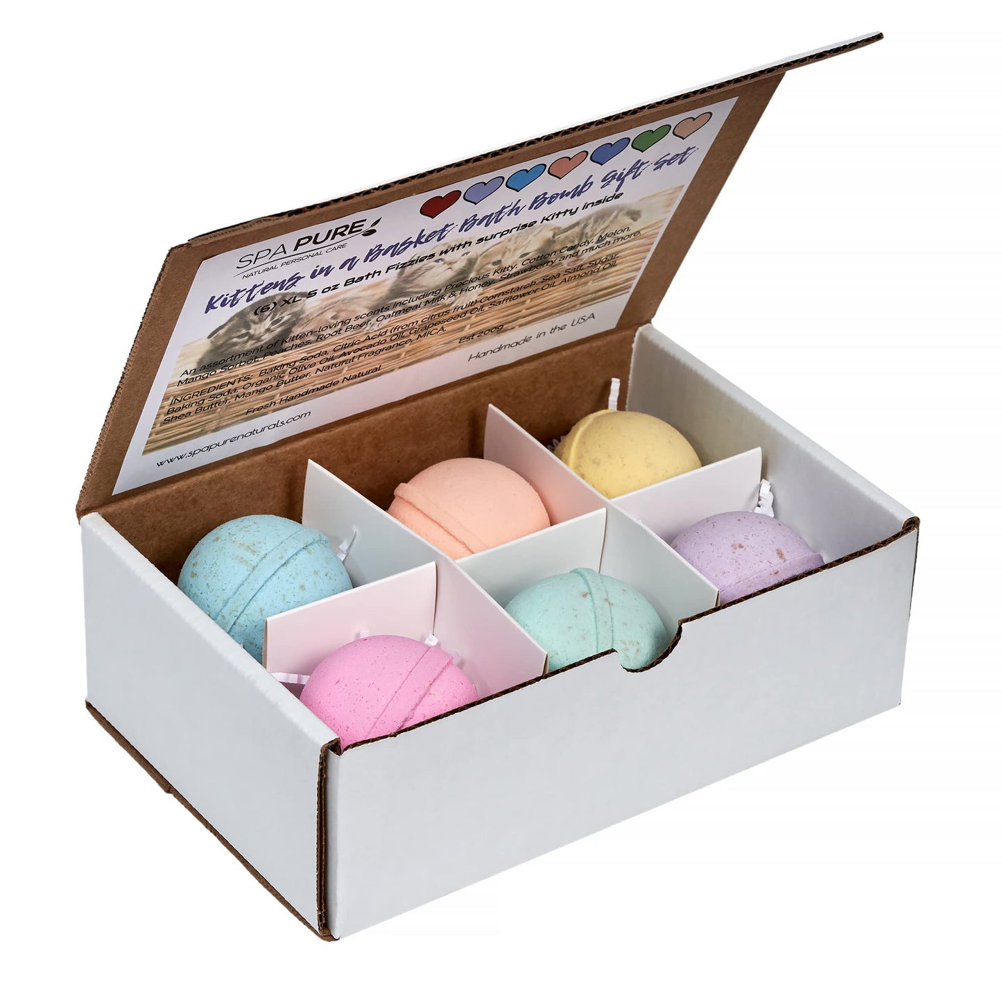 Spa Pure Kittens in Basket: 6 Adorable Kittens Hiding Inside Each Colorful Bath Bomb, XL 5 oz Each (6 Count) Pack of 1, Multicolor Beauty and Personal Care Spa Pure