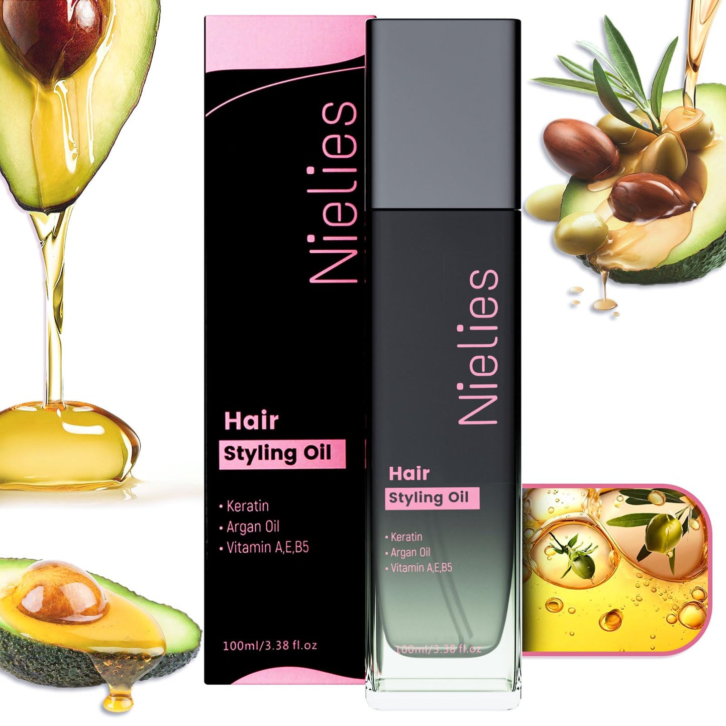 Nielies Argan Oil Hair Serum with Keratin & Biotin - Frizz Control Treatment for Dry, Curly Hair - Lightweight Smoothing & Shine Formula for Women Beauty & Personal Care Nielies