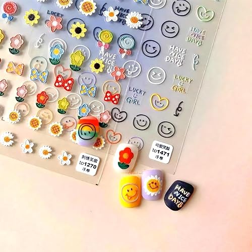 Dedyel Smile Nail Art Stickers 5D Embossed Cute Smile Face Kawaii Self-Adhesive Nail Stickers for Women Girls Kids Nail Art Decoration Beauty & Personal Care Dedyel