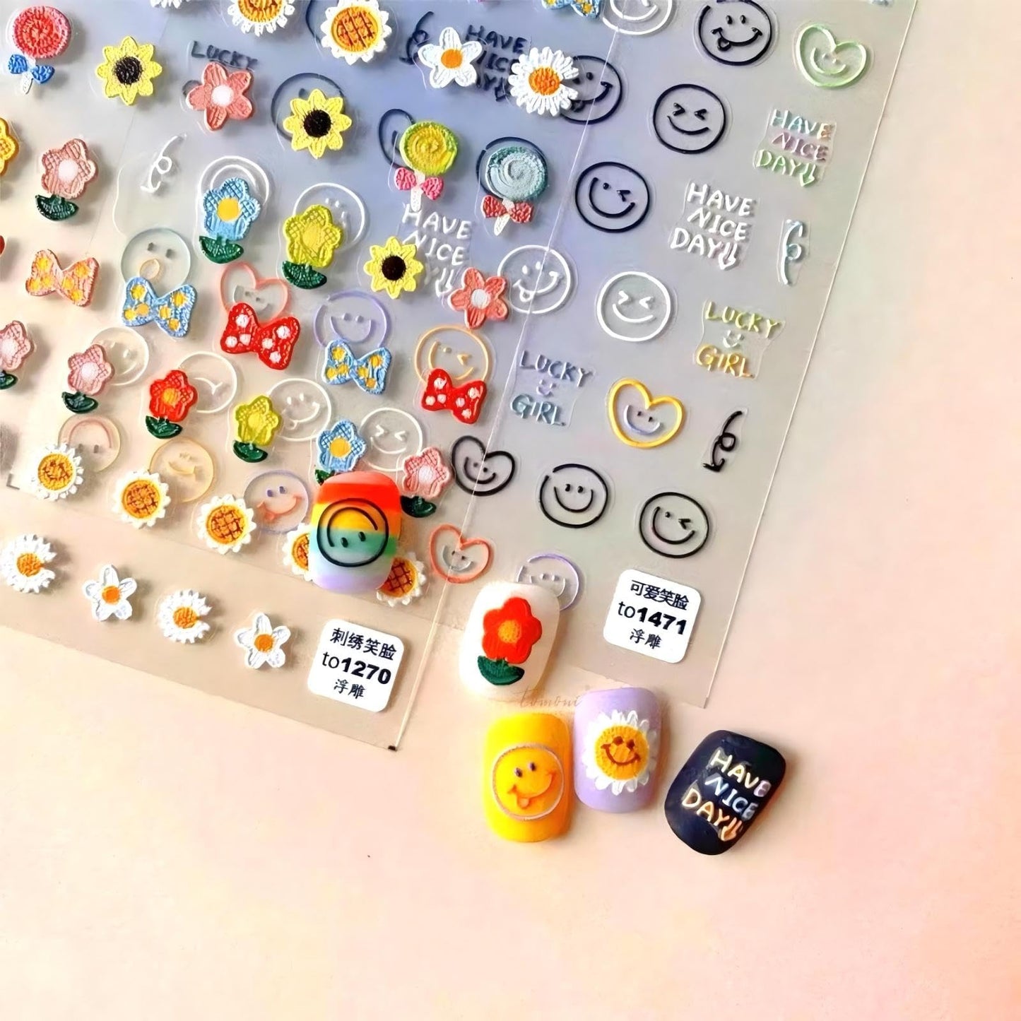 Dedyel Smile Nail Art Stickers 5D Embossed Cute Smile Face Kawaii Self-Adhesive Nail Stickers for Women Girls Kids Nail Art Decoration Beauty & Personal Care Dedyel