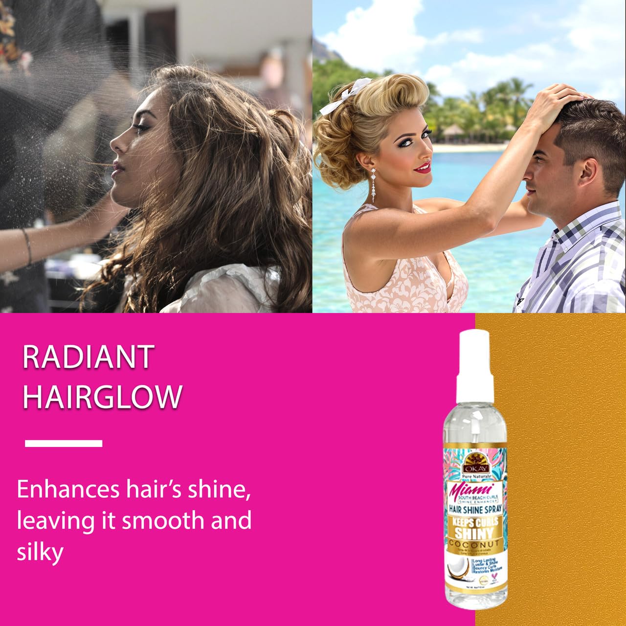 OKAY Hair Shine Spray 4 oz - Shine Enhancer for Curly, Wavy & Straight Hair - Frizz Control, Gloss Finish & Lightweight Styling Spray with Vitamin E Beauty & Personal Care OKAY