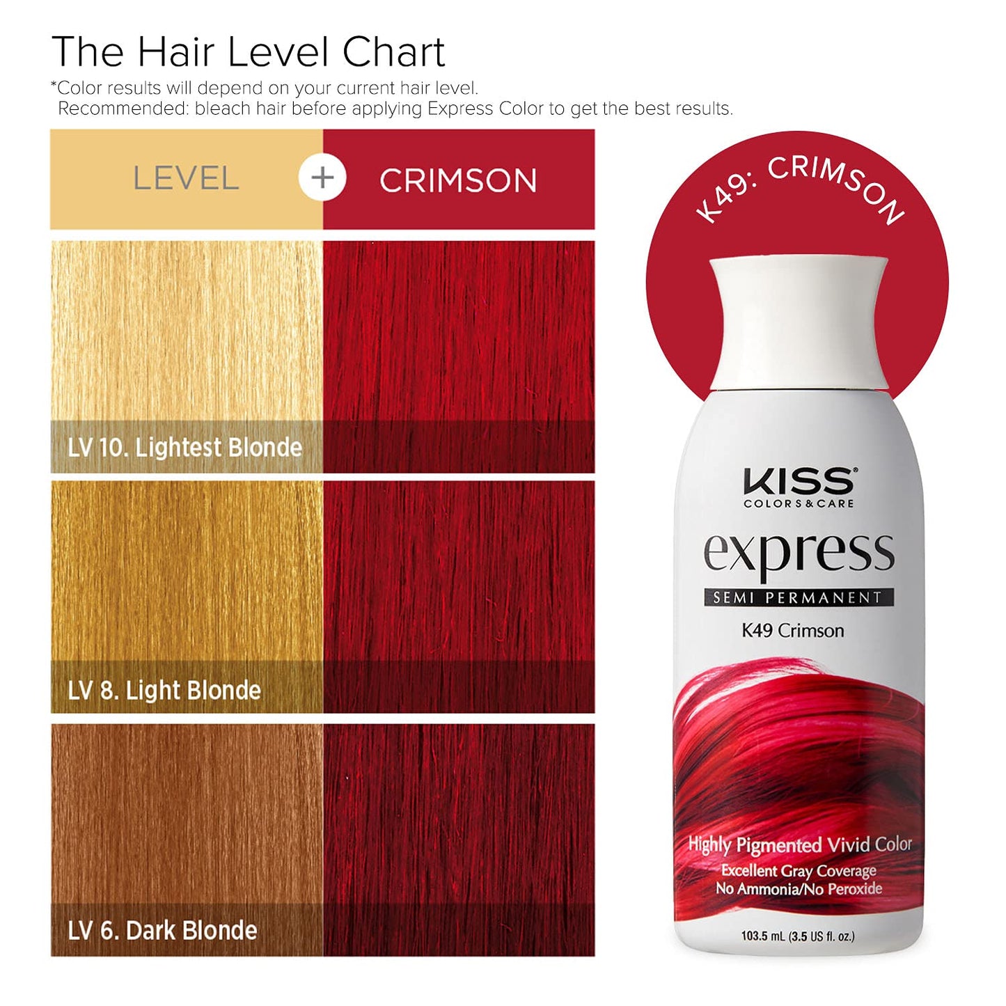 KISS Express Semi-Permanent Hair Color 100mL (3.5 US fl.oz) (2 Pack, Crimson) Beauty & Personal Care KISS
