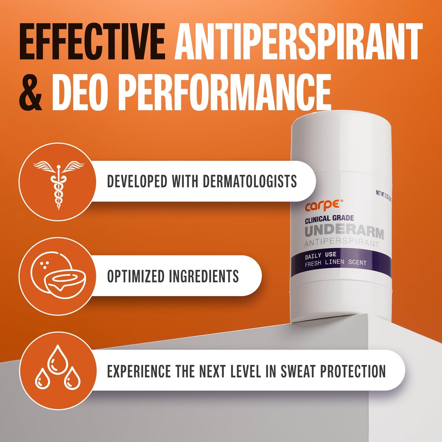 Carpe Clinical Strength Deodorant + Clinical Antiperspirant - Clinical Grade Solid Stick - Fresh Linen Scent - Combat Excessive Underarm Sweating Beauty and Personal Care Carpe