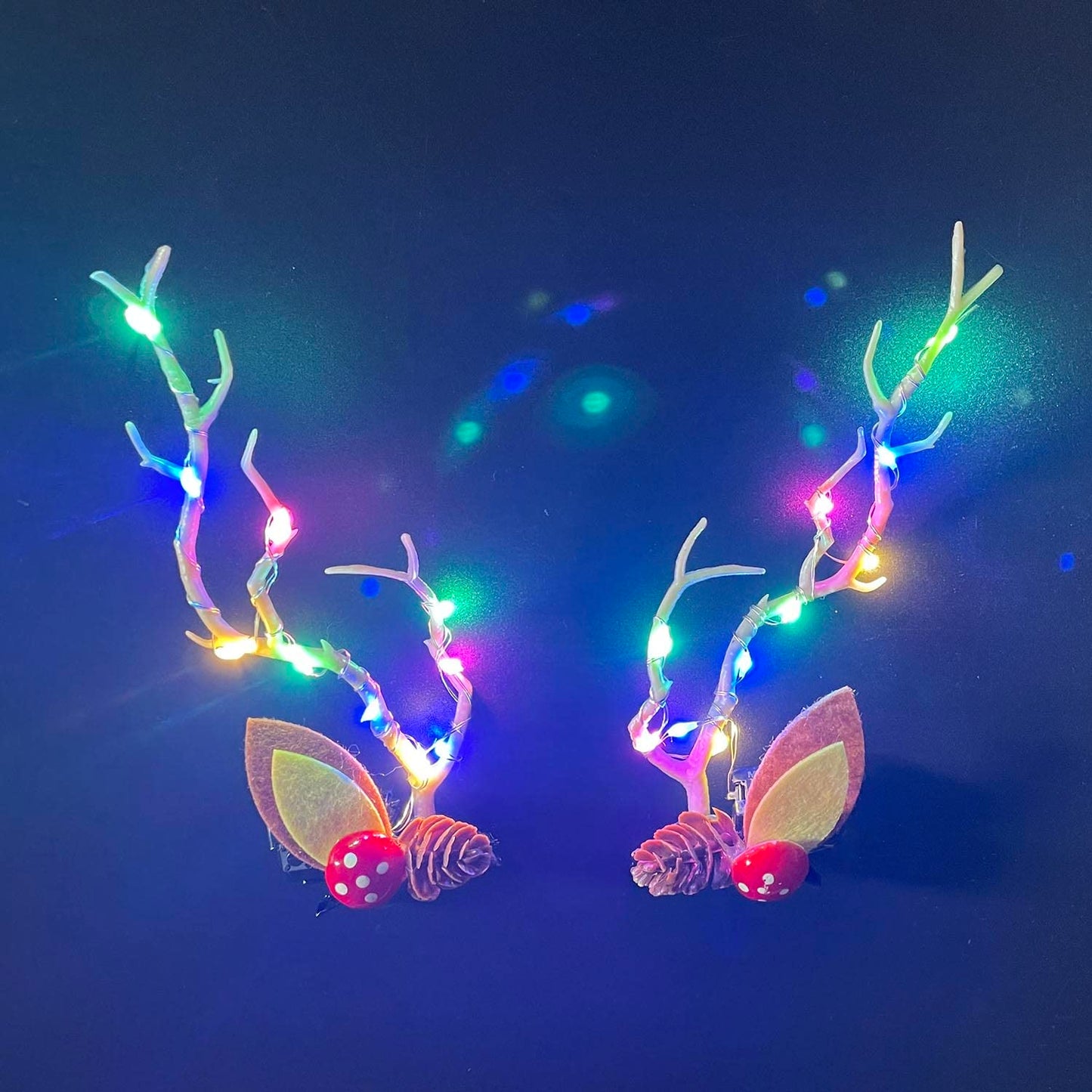 Woent LED Christmas Glowing Hairpin Light up Elk Antlers Feathers Headdress Simulation Tree Branch Hair Clips (Colorful Light 1) Beauty & Personal Care Woent