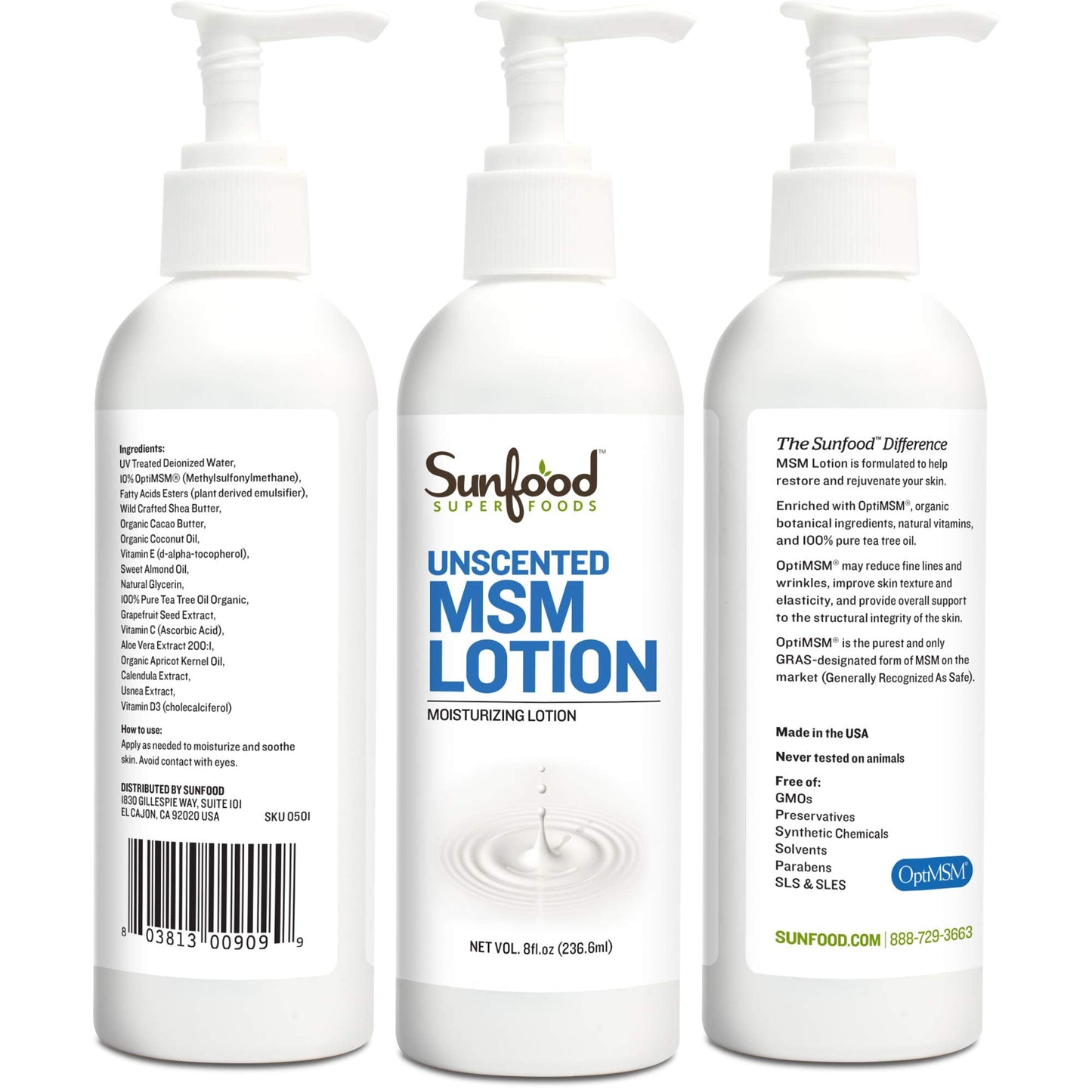Sunfood Superfoods Unscented MSM Lotion. 8 oz Bottle Beauty & Personal Care Sunfood Superfoods