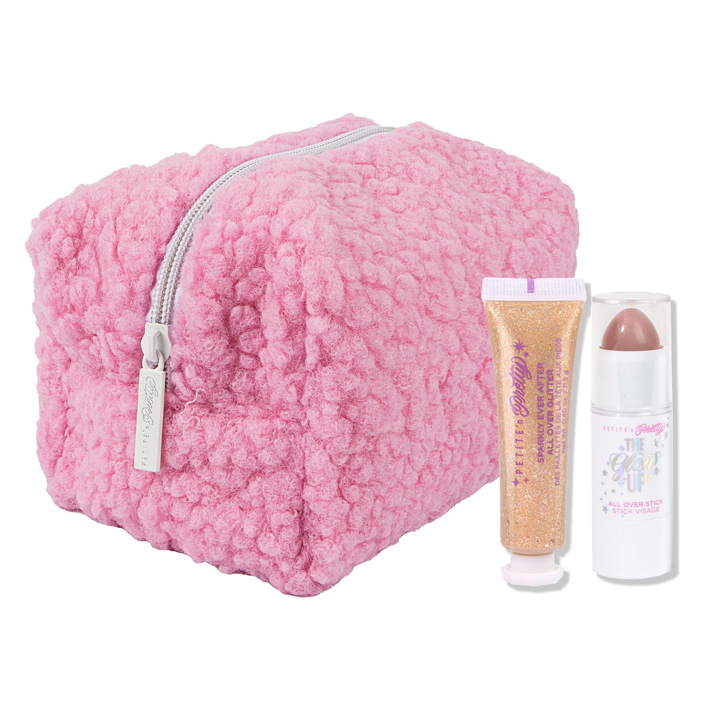 Petite N Pretty Glitter Makeup Set - Shimmering for Eyes, Cheeks, and Body - Glow Up Stick & All-Over Glitter in Pink Sherpa Bag for Kids, Teens Beauty & Personal Care Petite 'N Pretty