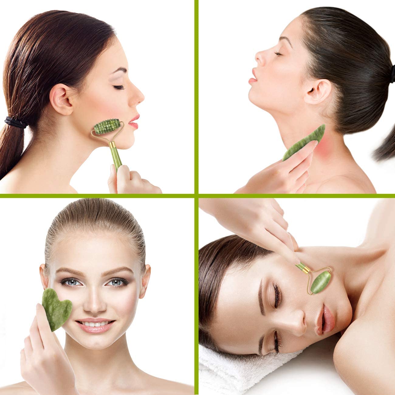 4-pcs Jade Roller & Gua Sha Set, Facial Roller Massager with Gua Sha Scraping Tool, Jade Stone Massager for Anti-aging, Slimming & Firming, Rejuvenate Beauty & Personal Care Charmonic