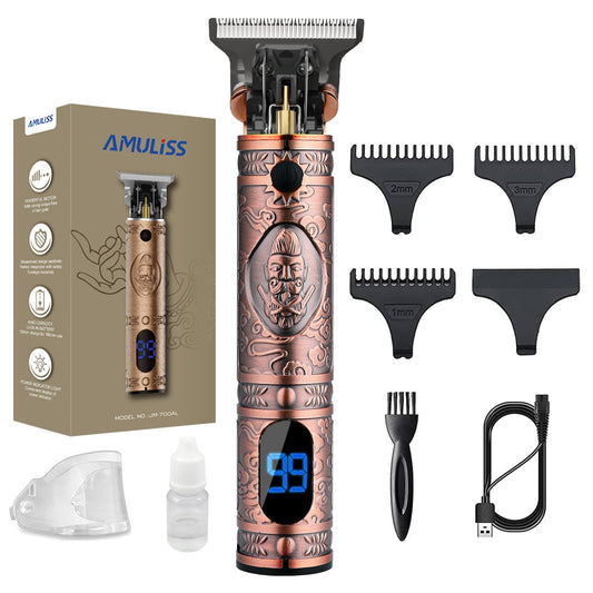 AMULISS Cordless Beard Trimmer for Men, Vintage Waterproof LED Hair Trimmer Beauty and Personal Care AMULISS