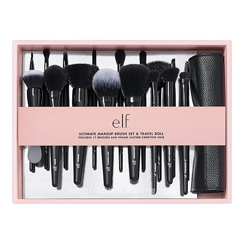 e.l.f. Ultimate Makeup Brush Set & Travel Roll, 17-Piece Brush Kit, Brushes For Eyeshadow, Foundation, Powder, Concealer & more, Vegan Beauty & Personal Care e.l.f.