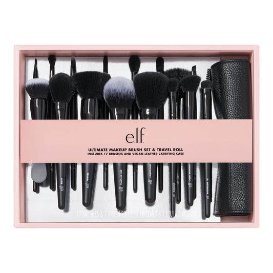 e.l.f. Ultimate Makeup Brush Set & Travel Roll, 17-Piece Brush Kit, Brushes For Eyeshadow, Foundation, Powder, Concealer & more, Vegan Beauty & Personal Care e.l.f.