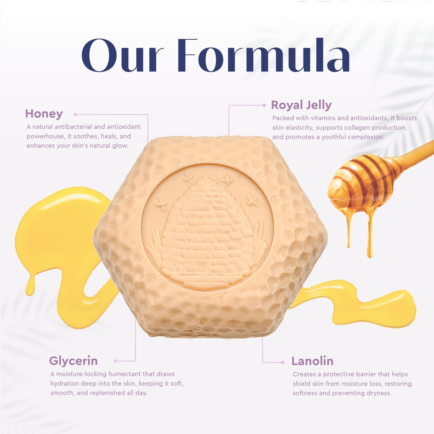 Baudelaire Royal Jelly Honey Soap Set - Luxurious Vegetable-Based Bars with 2% Honey, Hydrating Lanolin & Anti-aging Royal Jelly, Peach Blossom Scent Beauty & Personal Care Baudelaire