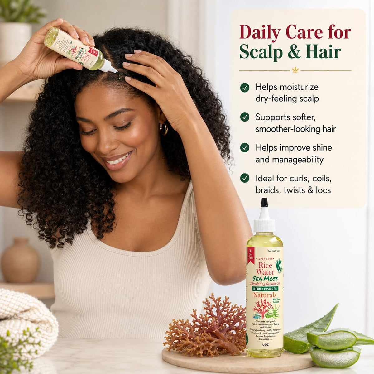 Dr Girls Rice Water Hair Growth Oil, 6.08 fl oz (Sea Moss)