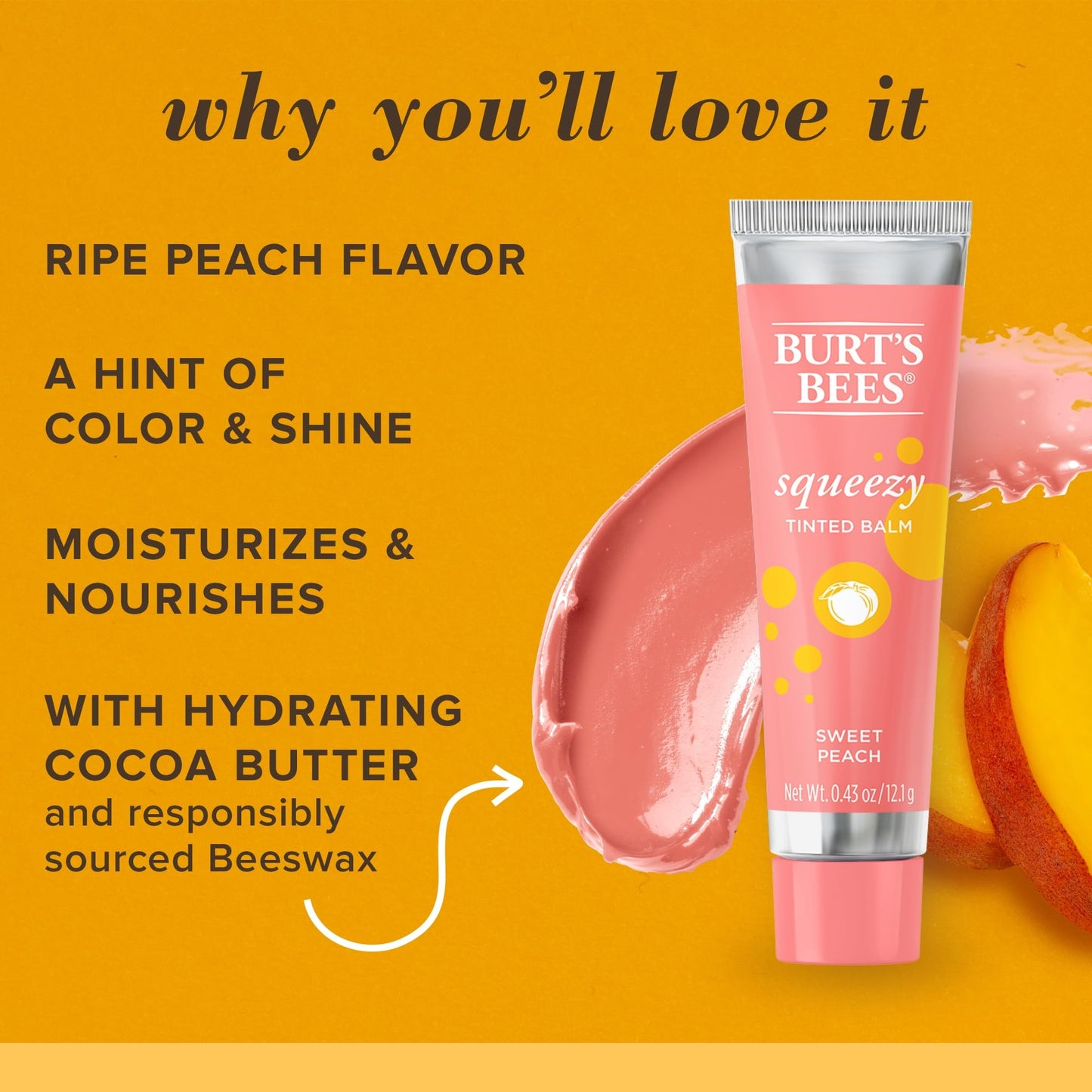Burts Bees, Squeezy Tinted Lip Balm - Sweet Peach, 0.33 Ounce Beauty & Personal Care Burt's Bees