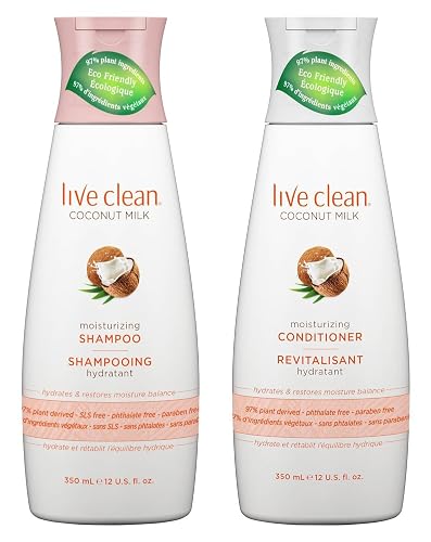Live Clean Coconut Milk Moisturizing Shampoo and Conditioner, 12 oz each with Certified Organic Coconut Extract and Oil, Petrolatum-free Beauty & Personal Care Live Clean