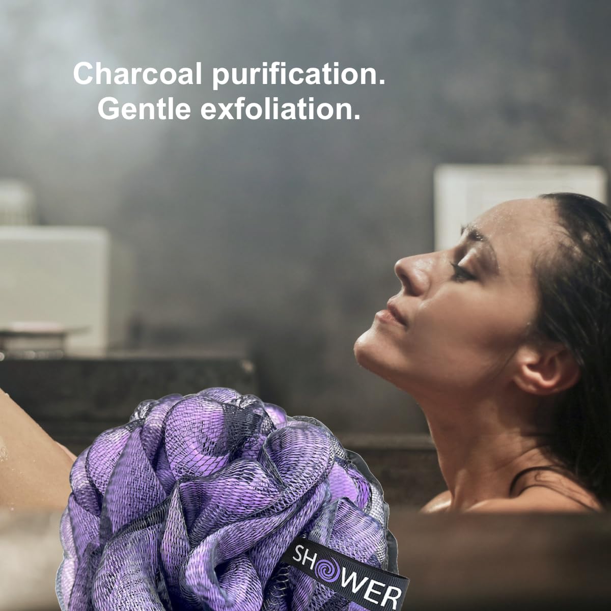 SHOWER BOUQUET Loofah-Charcoal Back-Scrubber & Bath-Sponge Color-Set // 1 Long-Handle-Back-Brush plus 2 Extra Large 75g Soft Mesh Loofa Lufa Loufa Beauty & Personal Care Shower Bouquet