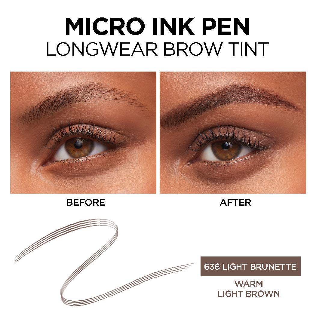 L'Oreal Paris Micro Ink Pen by Brow Stylist, Longwear Brow Tint, Hair-Like Effect, Up to 48HR Wear, Precision Comb Tip, Light Brunette, 0.033 fl; oz. Beauty & Personal Care L'Oreal Paris