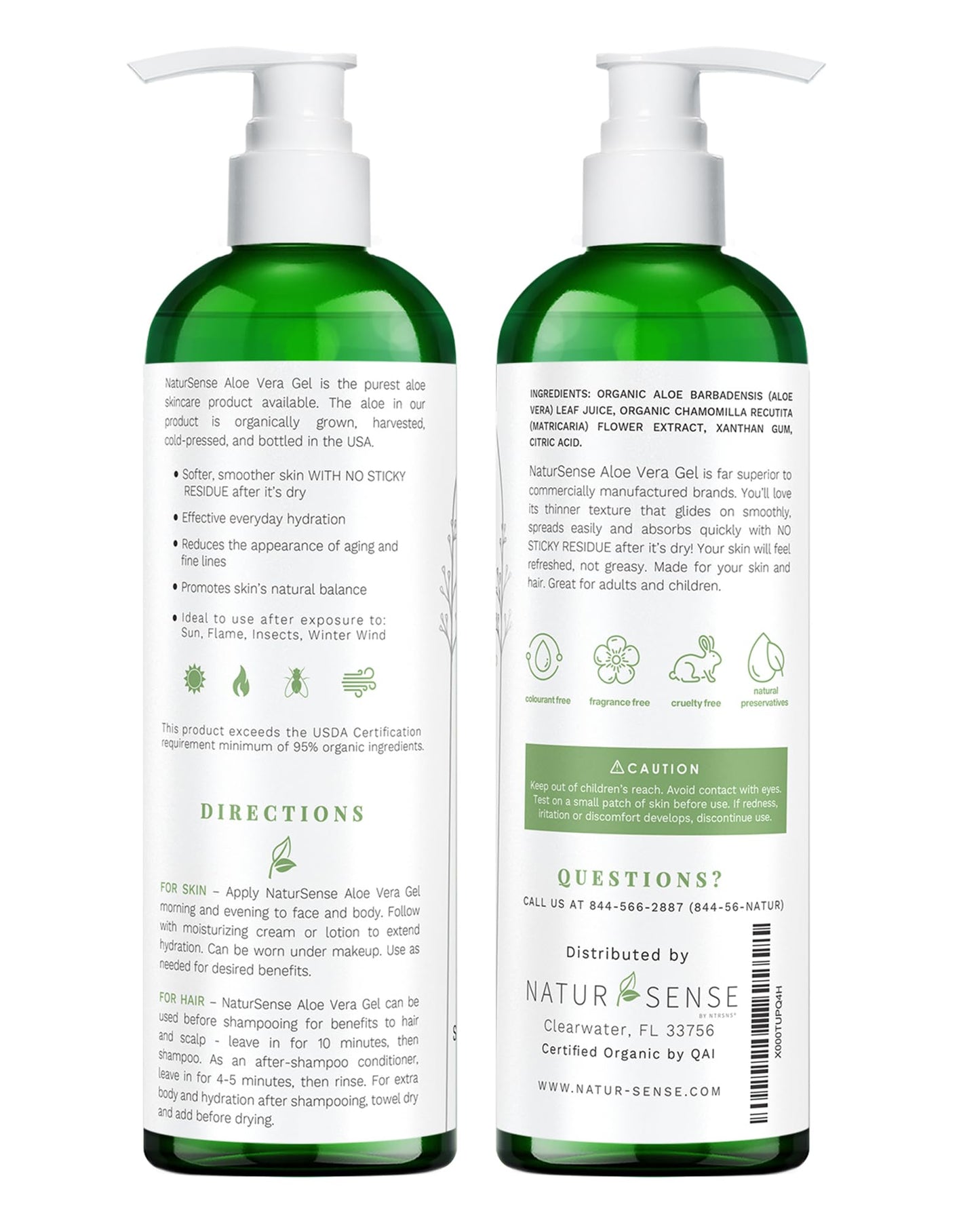 NaturSense USDA Organic Aloe Vera Gel from 100% Pure Aloe. Deep Hydration, Effective Moisturizing. Great for Hair, Scalp, Face, Dry Skin, Acne Beauty & Personal Care NTRSNS