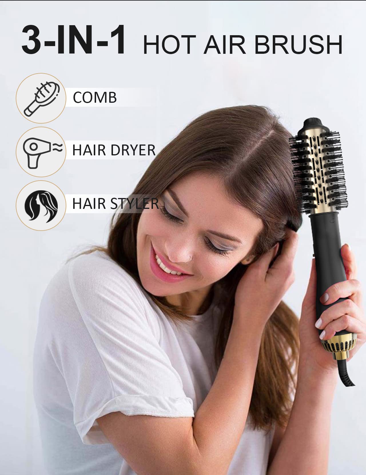 Hot Air Hair Blow Dryer Brush - 3 in 1 Negative Ionic Hairdryer Blowout Brush for Drying Straightening Volumizing - 60mm Oval Barrel fit All Hair Beauty & Personal Care LANDOT