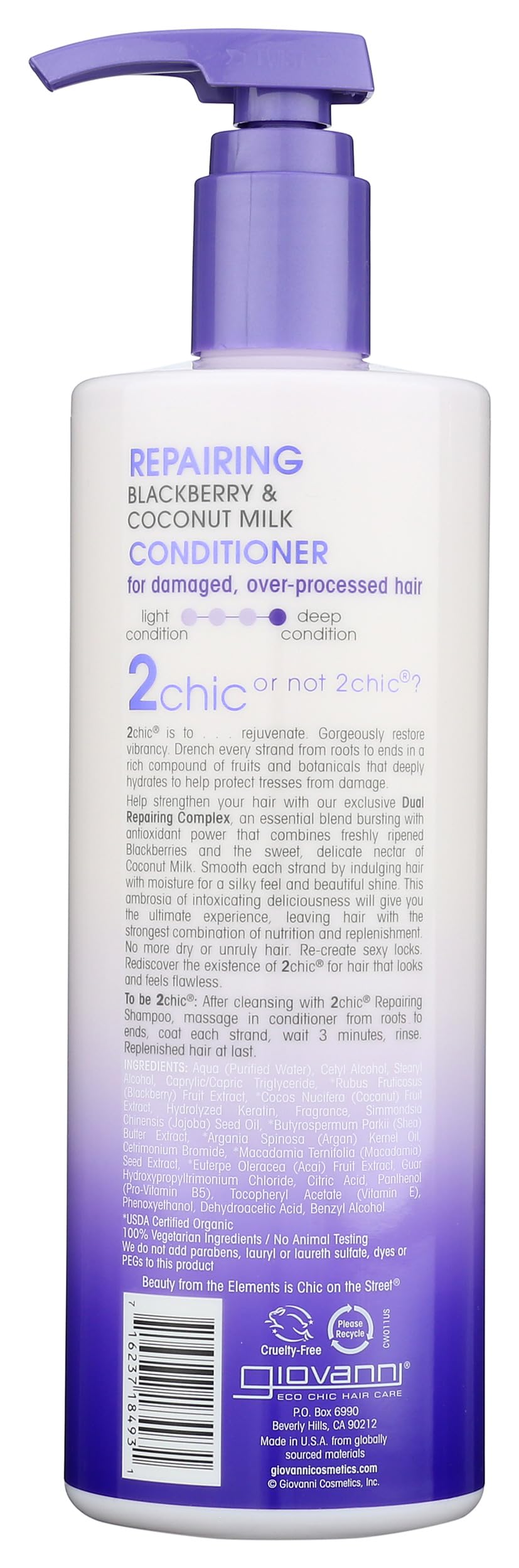 GIOVANNI 2chic Repairing Conditioner for Hair- For Men & Women, 24 oz