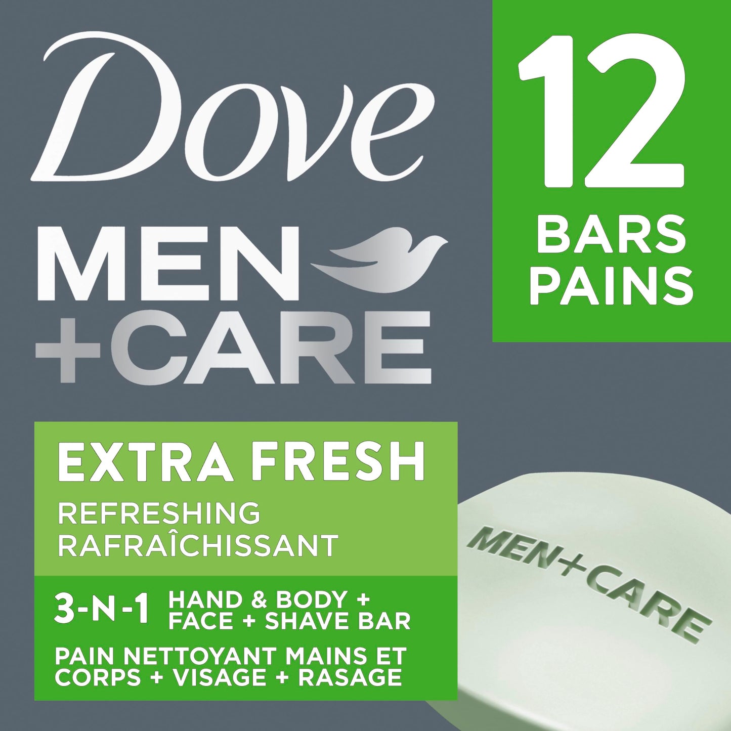 Dove Men+Care Hand & Body, Face & Shave Bar Soap for refreshed skin Extra Fresh soap bar with ¼ moisturizing cream 106 g Pack of 12 Beauty & Personal Care DOVE MEN + CARE