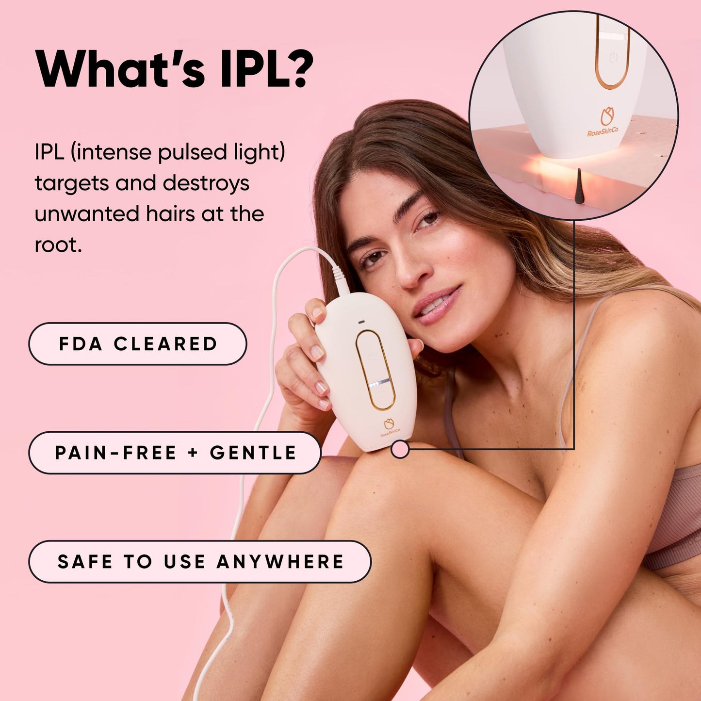 RoseSkinCo Lumi IPL Laser Hair Removal Device, At Home Permanent Hair Reduction on Face, Bikini, Legs, Arms, Underarms, Safe & Gentle Intense Pulsed Beauty and Personal Care RoseSkinCo