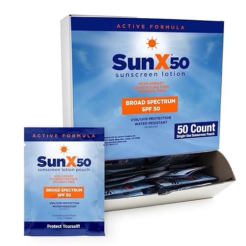 CoreTex Sun X 50 SPF Broad Spectrum Sunscreen Packets - Pack of 50 Paraben, Oxybenzone, Octinoxate, & Oil Free Sunscreen - No White Cast and Water Beauty & Personal Care CoreTex