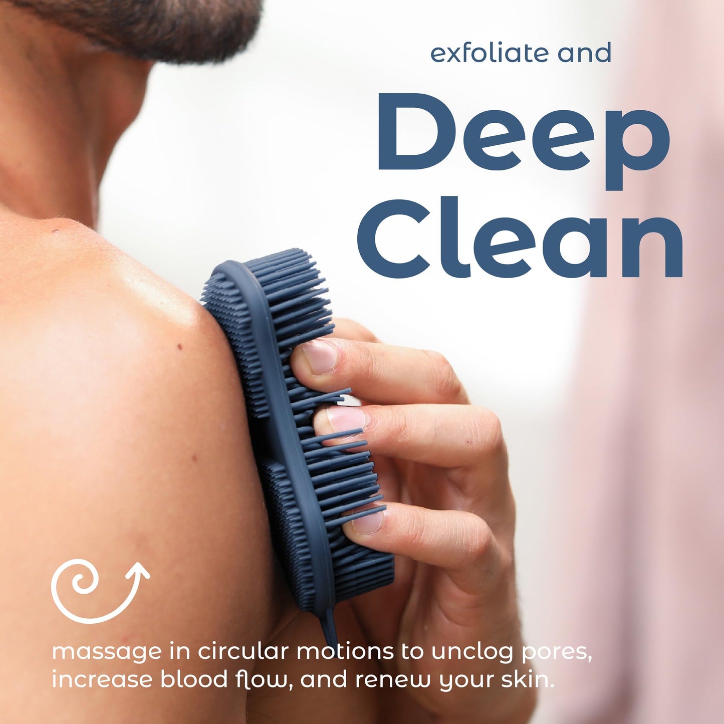 MainBasics Silicone Body Scrubber Dual-Sided Shower Loofah and Exfoliator (Dark Blue, Exfoliate) Beauty & Personal Care MainBasics