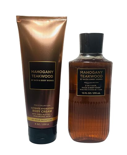 Bath & Body Works Mahogany Teakwood Men's 3-in-1 Hair, Face & Body Wash and Body Cream 2 Piece Set Beauty & Personal Care Bath & Body Works
