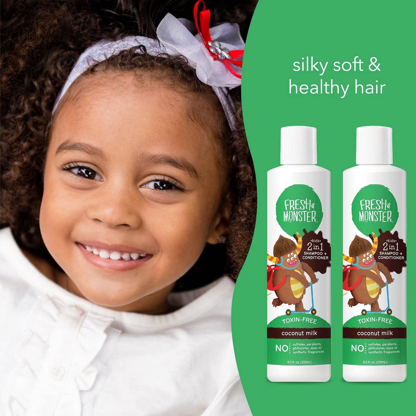 Fresh Monster 2-in-1 Kids Shampoo & Conditioner, Toxin-Free, Hypoallergenic, Tear-free Shampoo & Conditioner for Kids, Coconut (2 Pack, 8.5oz/each) Beauty & Personal Care Fresh Monster