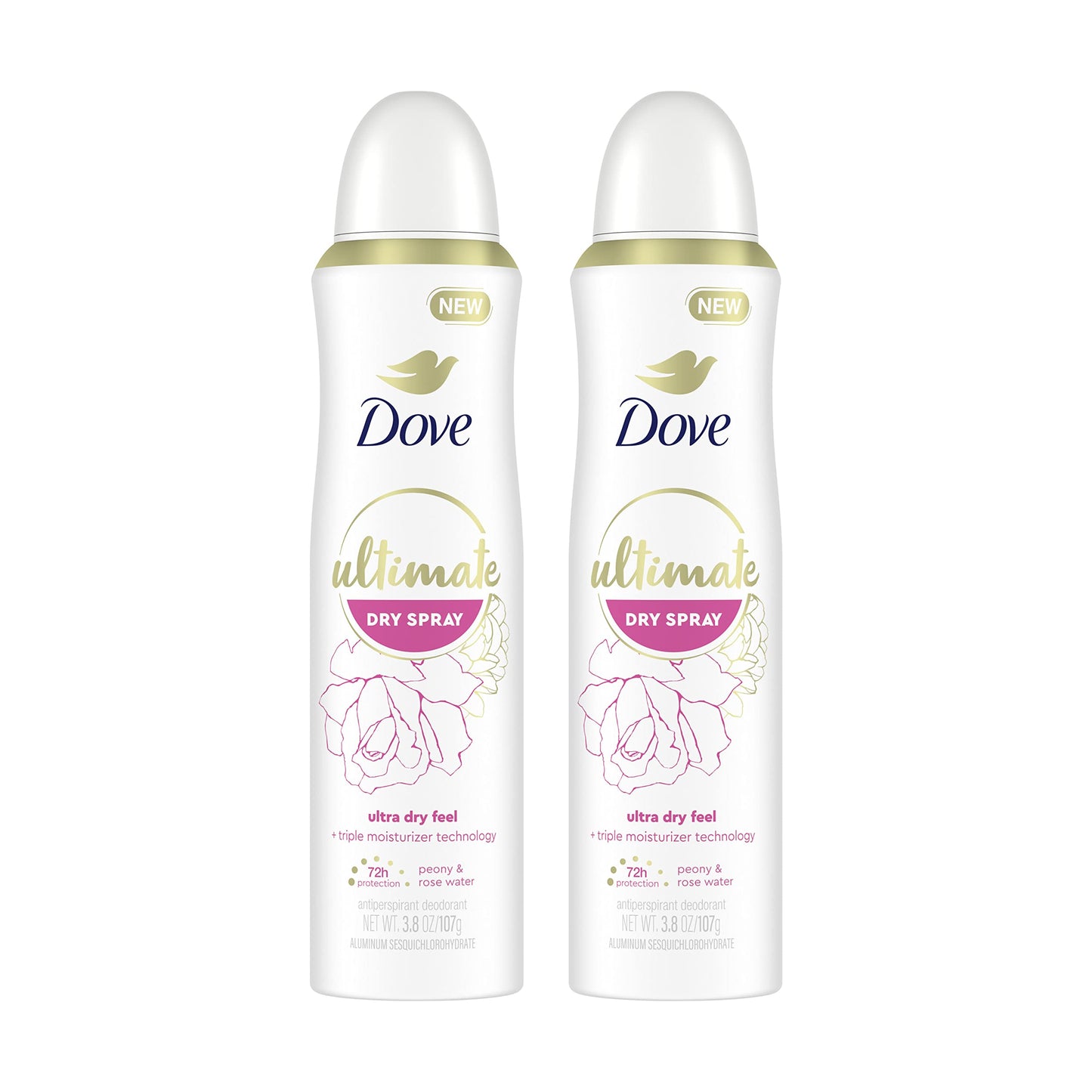 Dove Ultimate Dry Spray Antiperspirant Peony And Rose Water 2 Count For 72-Hour Sweat And Odor Protection With Triple Moisturizer Technology 3.8oz Beauty and Personal Care Dove