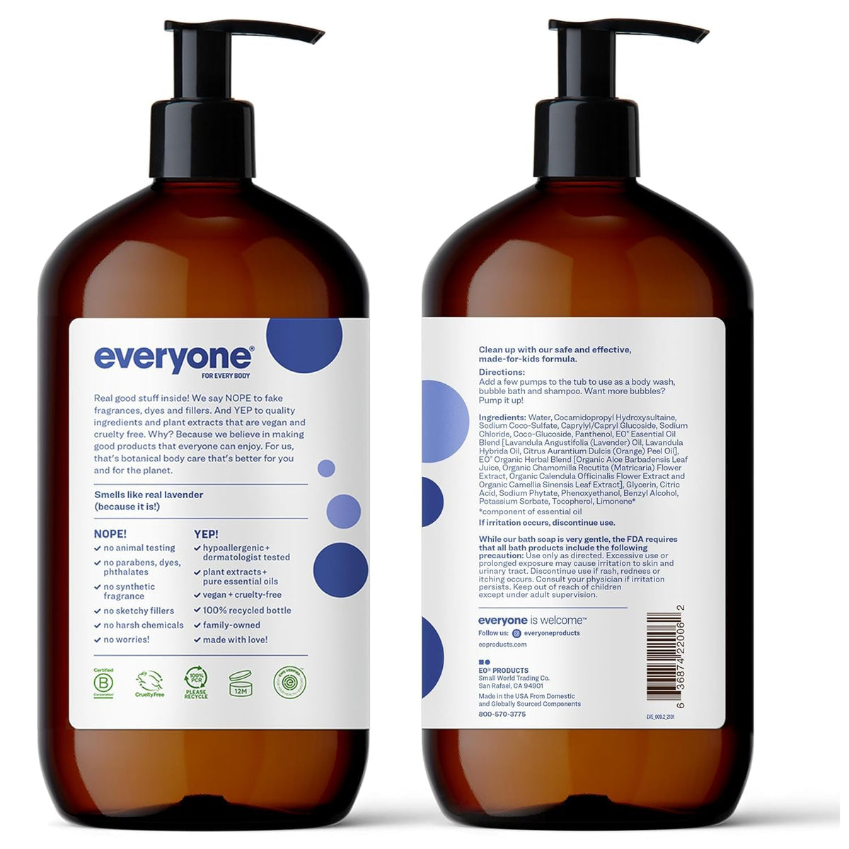 Everyone 3-in-1 Kids Soap, Body Wash, Bubble Bath, Shampoo, 32 Ounce (Pack of 1), Lavender Lullaby, Coconut Cleanser with Plant Extracts and Pure