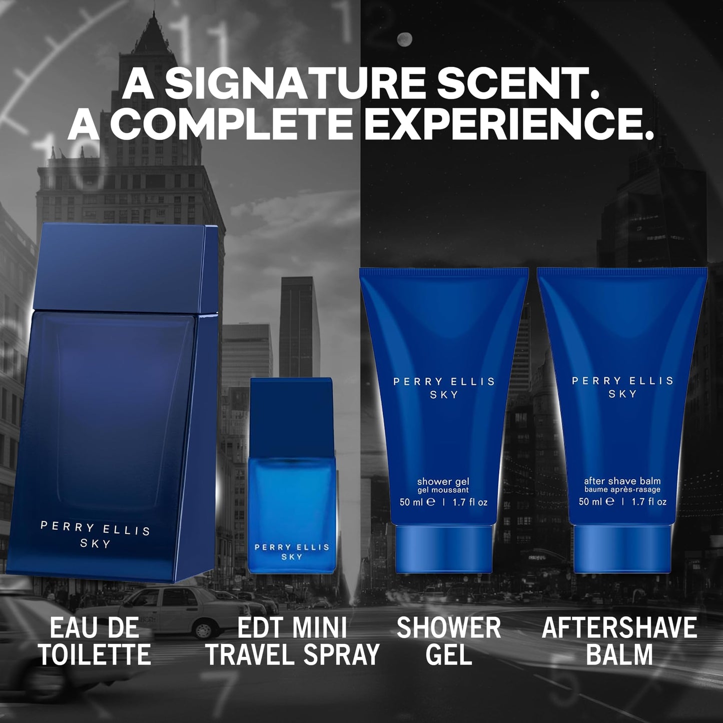 Perry Ellis Sky 4-Piece Men's Gift Set - 3.4 oz eau de toilette, 1.7 oz aftershave, 1.7 oz shower gel, .25 oz EDT mini travel spray Beauty & Personal Care Perry Ellis
