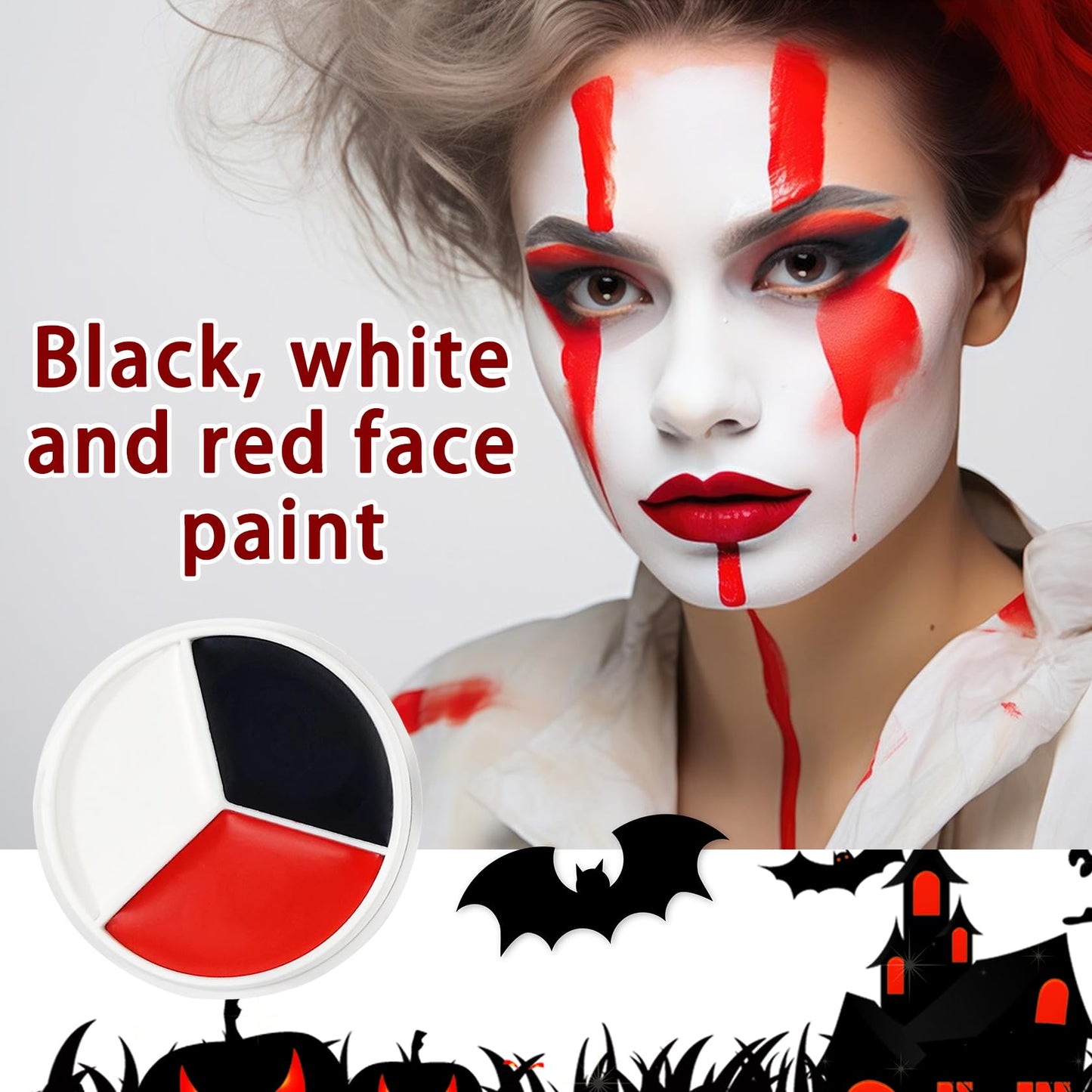 Black White Red Face Body Paint Foundation Cream Makeup,Halloween Cream Clown Face Body Paint Makeup Kit for Goth Zombie Vampire Skeleton Cosplay Beauty & Personal Care XMXueMei