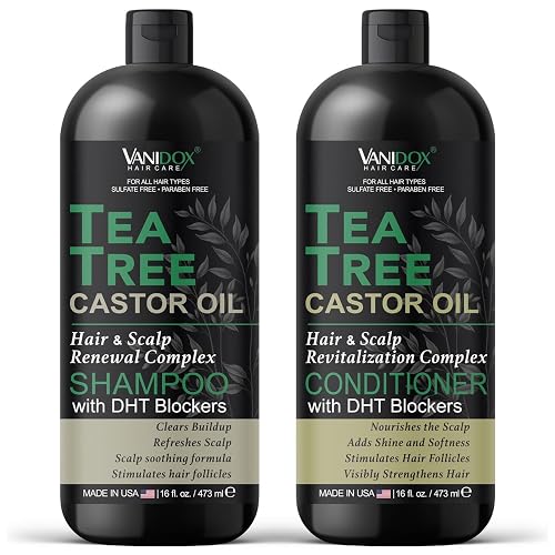 Tea Tree Oil Shampoo and Conditioner Set with Castor Oil, DHT Blockers, Itchy Scalp Relief, Supports Fuller Hair, Cleanses Dandruff & Buildup, For Men Beauty & Personal Care VANIDOX