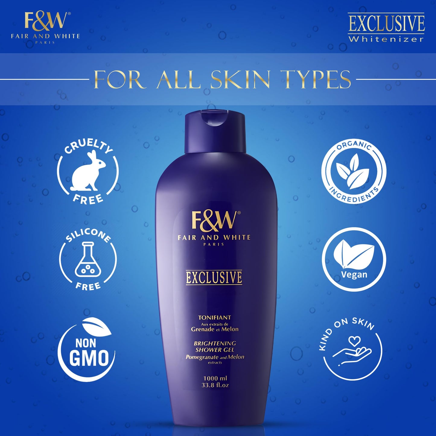 FAIR & WHITE Exclusive, Skin Brightening Body Wash - 33.8 fl.oz / 1000ml - Daily Shower Gel, Uneven Skin Tone, with Pomegranate and Melon Extracts Beauty & Personal Care FAIR & WHITE