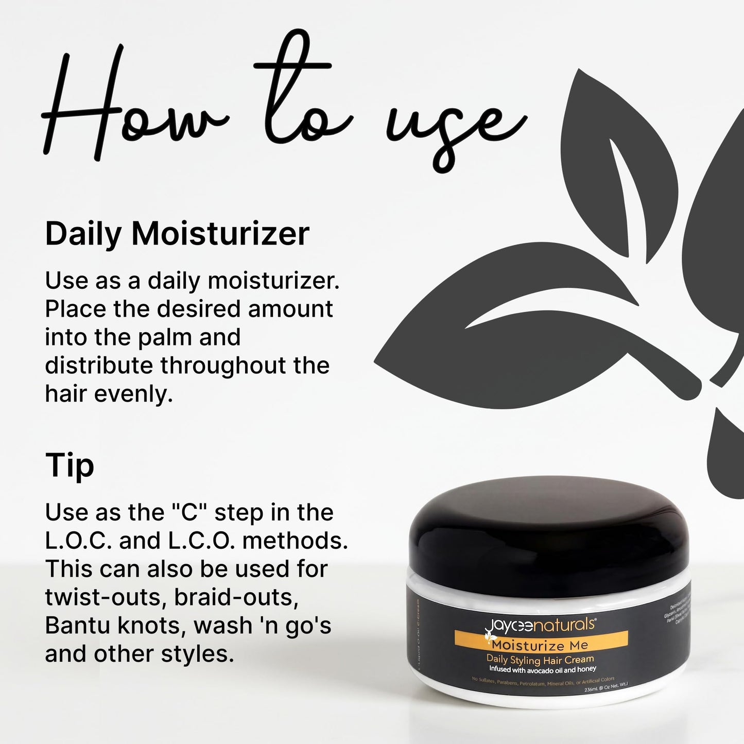 Jaycee Naturals Moisturize Me Daily Styling Hair Cream with Avocado Oil, Honey, and Shea Butter to Tame Frizz, Deep Condition, and Lock in Moisture Beauty & Personal Care Jaycee Naturals