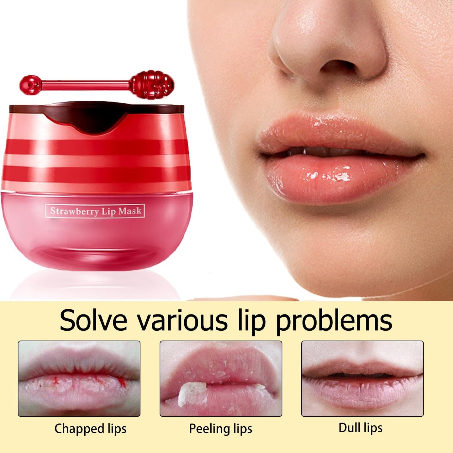 2 Pcs Lip Balm Honey Pot, Honey & Strawberry Moisturizing Lip Mask Reduces Lip Lines and Exfoliator, Prevention Dry & Cracked Lip. (Honey Beauty and Personal Care JISKG