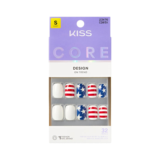 Kiss Core, Press On Nails, Nail glue included, 'Melody In Motion', Multicolor, Short Size, Squoval Shape, Includes 32 Nails, 2g Glue, 1 Manicure