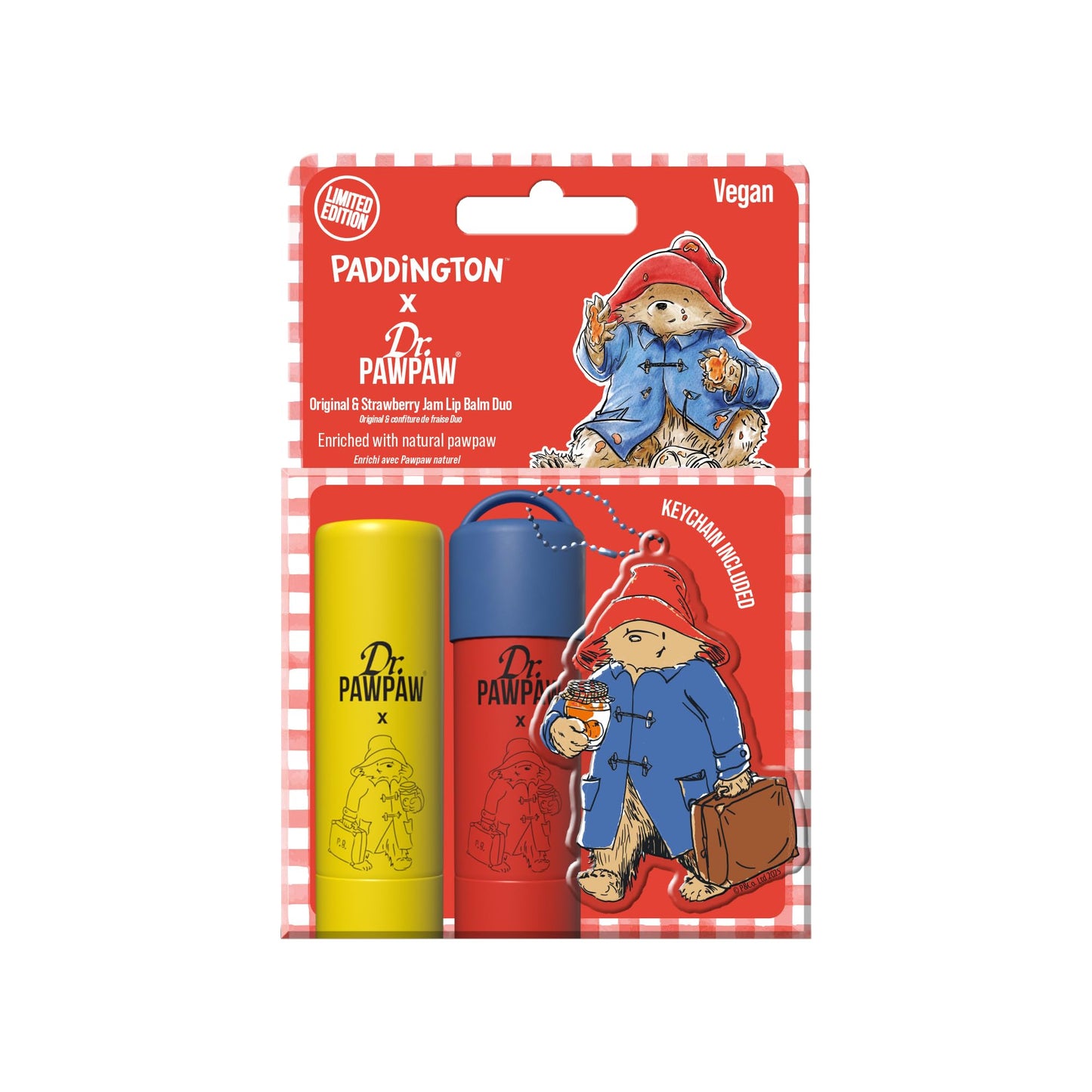 Dr. PawPaw Paddington Lip Balm Duo with Keyring - Original, Strawberry - Natural Balm with Aloe Vera - Gluten Free Lip Moisturizer to Hydrate - 2 pc Beauty and Personal Care Dr. PAWPAW ORIGINAL BALM